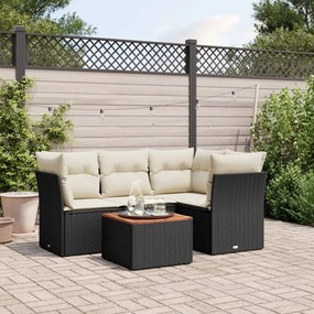 3255951 vidaXL Set mobilier de grădină cu perne, 5 piese, negru, poliratan