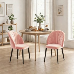 HOMCOM Set de 2 Scaune de Sufragerie din Catifea, Scaune Bucătărie cu Spătar Curbat în Formă de Scoică, Picioare din Oțel, Stil Nordic, Scaun Tapițat pentru Bucătărie, Dormitor, Cameră de Zi, Roz | Aosom Romania