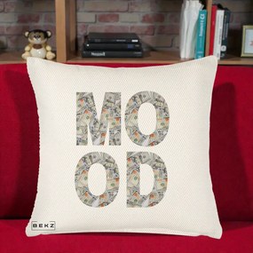 Perna Decorativa MOOD Money Grafic Urban, 40x40 cm, Crem Reliefat, Husa Detasabila, Perna Inclusa, BEKZ®