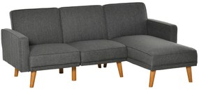 HOMCOM Canapea Extensibila din Tesatura Gri, Canapea Coltar cu 3 Locuri cu Scaun Reversibil si Spatar Reglabil
