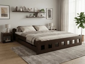 Pat inalt Naomi 180x200 cm, nuc Saltele: Fara saltea, Somiera pat: Cu lamele curbate