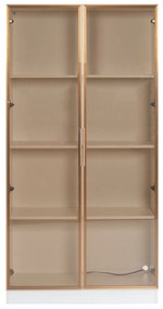 Set de Vitrine Moderne cu Iluminare LED și Rafturi Reglabile, potrivite pentru living, birou, din Sticlă, 80x40x160 cm + 70x35x150 cm, Alb