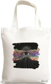 Sacosa de Panza pentru Cumparaturi, Geanta Tote, model Celestial Eye 3, 38x34.5 cm, Alba, BEKZ®