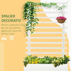 Outsunny Jardinieră Verticală Mobilă cu Suport pentru Plante Cățărătoare, din Lemn de Brad, 4 Roți, 76x30x155 cm, Alb | Aosom Romania