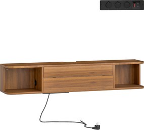 HOMCOM Suport TV suspendat până la 50" cu prize de curent, USB și tip C, sertar și rafturi, 120x24x22.4 cm, Nuc | Aosom Romania