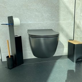 Suport pentru hârtie igienică cu perie și suport Spirella Yoni 67 x 22 x 12 cm, negru