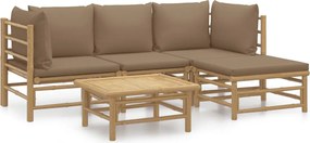 vidaXL Set mobilier de grădină cu perne gri taupe, 5 piese, bambus