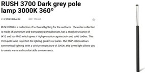 Stalp LED iluminat exterior simetric 360º IP65 RUSH 370cm 3000K