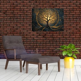 Tablou pe sticlă – Arbore cu aură aurie (70x50 cm)