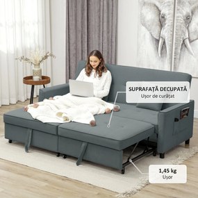 HOMCOM Canapea Extensibilă cu 3 Locuri, Brațe și 2 Perne, 196x90x89 cm, Gri | Aosom Romania