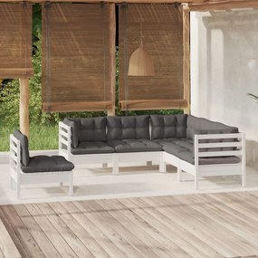 3096407 vidaXL Set mobilier grădină cu perne, 5 piese, alb, lemn de pin