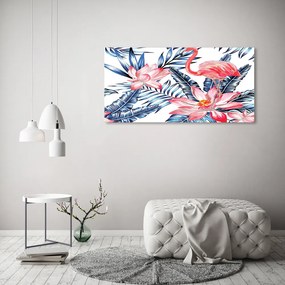 Tablou acrilic Flamingos și plante