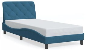 3213835 vidaXL Cadru de pat cu lumini LED, albastru, 90x200 cm, catifea