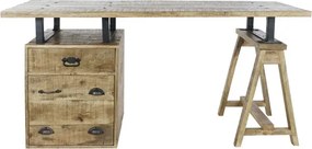 Birou din lemn de mango și metal în stil eclectic, natur, cu 3 sertare și suport tip capră, 75 x 160 x 80 cm, „Arlo”
