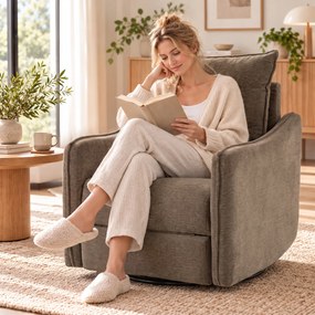 HOMCOM Fotoliu Recliner Electric 155° cu Suport pentru Picioare, Rotire 270°, Șezut Lat, Balans, Șenilă, Kaki | Aosom Romania
