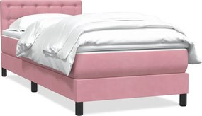 vidaXL Pat box spring cu saltea, roz, 90x220 cm, catifea