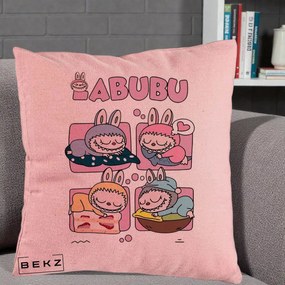 Perna Personalizata Labubu Sleeping Quad Grid, 40x40 cm, Roz, Husa Detasabila, Perna Inclusa, BEKZ®