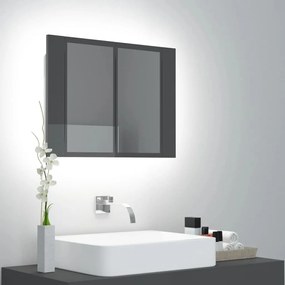 Dulap de baie cu oglinda LED, gri extralucios, 60x12x45 cm, PAL gri foarte lucios