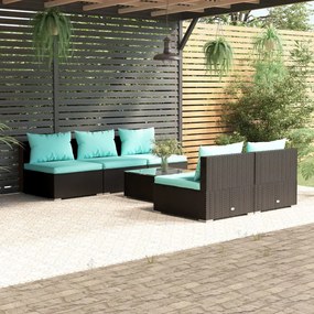 3101449 vidaXL Set mobilier de grădină cu perne, 6 piese, negru, poliratan