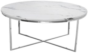 Masuta de cafea Pelio alb/silver si marmura – H42 cm