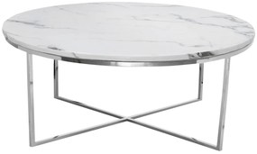Masuta de cafea Pelio alb/silver si marmura – H42 cm
