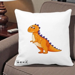 Perna Decorativa T-Rex Portocaliu, 40x40 cm, Alba Mata, Husa Detasabila, Perna Inclusa, BEKZ®