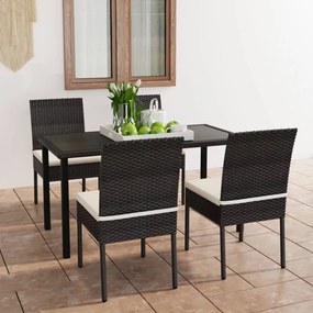Set de masa si scaune de exterior, 5 piese, negru, poliratan