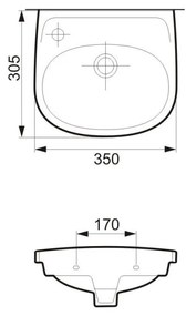 Lavoar suspendat alb 35 cm, asimetric, Cersanit Roma