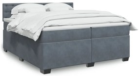 vidaXL Pat box spring cu saltea, gri închis, 200x200 cm, catifea