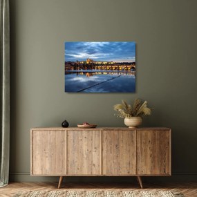 Tablou pe sticlă cu palatul din Praga și podul lui Carol (70x50 cm)