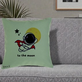 Perna Decorativa Astronaut To The Moon, 40x40 cm, Verde, Husa Detasabila, Perna Inclusa, BEKZ®