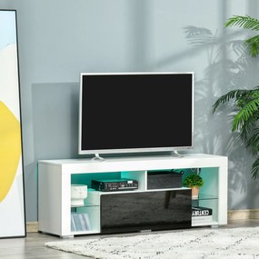 Suport TV HOMCOM cu Lumini LED 20 de culori si Telecomanda, Televizoare de pana la 55", Dulapior cu Sertare din Lemn Alb Lucios Fin | Aosom RO