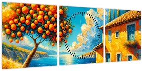 Tablou - Casă cu portocale II. (cu ceas) (90x30 cm)