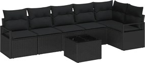vidaXL Set de canapele pentru grădină cu pernă 7 pcs Negru poliratan