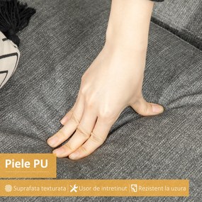 HOMCOM Canapea din Piele Artificială cu 2 Locuri și Tetieră Reglabilă pe 5 Niveluri, Canapea Modernă, 189x96,5x84 cm, Gri | Aosom Romania