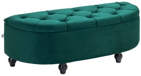 HOMCOM Pouf de Depozitare cu Capac 2 în 1 - Pouf Tapitat în Formă de Semicerc - Picioare Lemn hevea Negru acoperire Catifea verde | Aosom Romania
