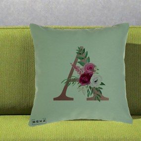 Cadou Personalizat - Perna Personalizata Monograma Rose Gold Litera A, 40x40 cm, Verde, Husa Detasabila, Perna Inclusa, BEKZ®