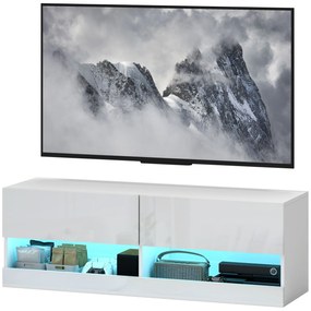 HOMCOM Dulap TV montat pe perete cu LED-uri, 16 moduri de clipire, Dulap TV montat pe perete, Rafturi deschise, 120 x 35 x 40,5 cm, Alb | Aosom Romania