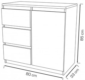 Comoda Washington 3S1F albă