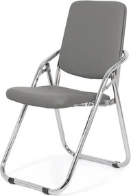 Scaun pliabil gri HRC 609 din piele ecologică și cadru metalic cromat