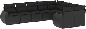 vidaXL Set mobilier de grădină cu perne, 9 piese, negru, poliratan