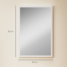 HOMCOM Oglindă de perete dreptunghiulară cu cârlige, din sticlă și MDF, 40x60 cm, albă | Aosom Romania