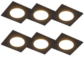 Set de 6 spoturi îngropate negre inclusiv LED cu dimmer în 3 trepte IP65 - Simply