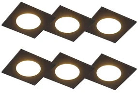 Set de 6 spoturi îngropate negre inclusiv LED cu dimmer în 3 trepte IP65 - Simply