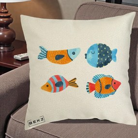 Perna Decorativa Pesti Acuarela, 40x40 cm, Ecru, Husa Detasabila, Perna Inclusa, BEKZ®