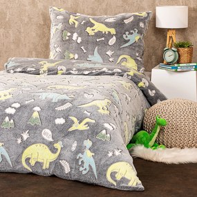 Lenjerie de pat luminoasă din microflanel 4Home Dino, 140 x 200 cm, 70 x 90 cm