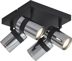 Spot luminos de tavan negru cu sticlă fumurie cu 4 lumini rotativ și înclinabil - Gianni