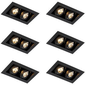 Set de 6 spoturi încastrate moderne negre cu 2 lumini reglabile - Oneon 70