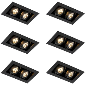 Set de 6 spoturi încastrate moderne negre cu 2 lumini reglabile - Oneon 70