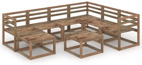Set mobilier de gradina, 8 piese, maro, lemn de pin tratat 3x colt + 3x mijloc + suport pentru picioare + masa, 1